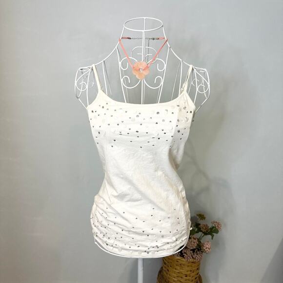 White vintage y2k sparkly sequin beaded cami tank top - Picture 2 of 6